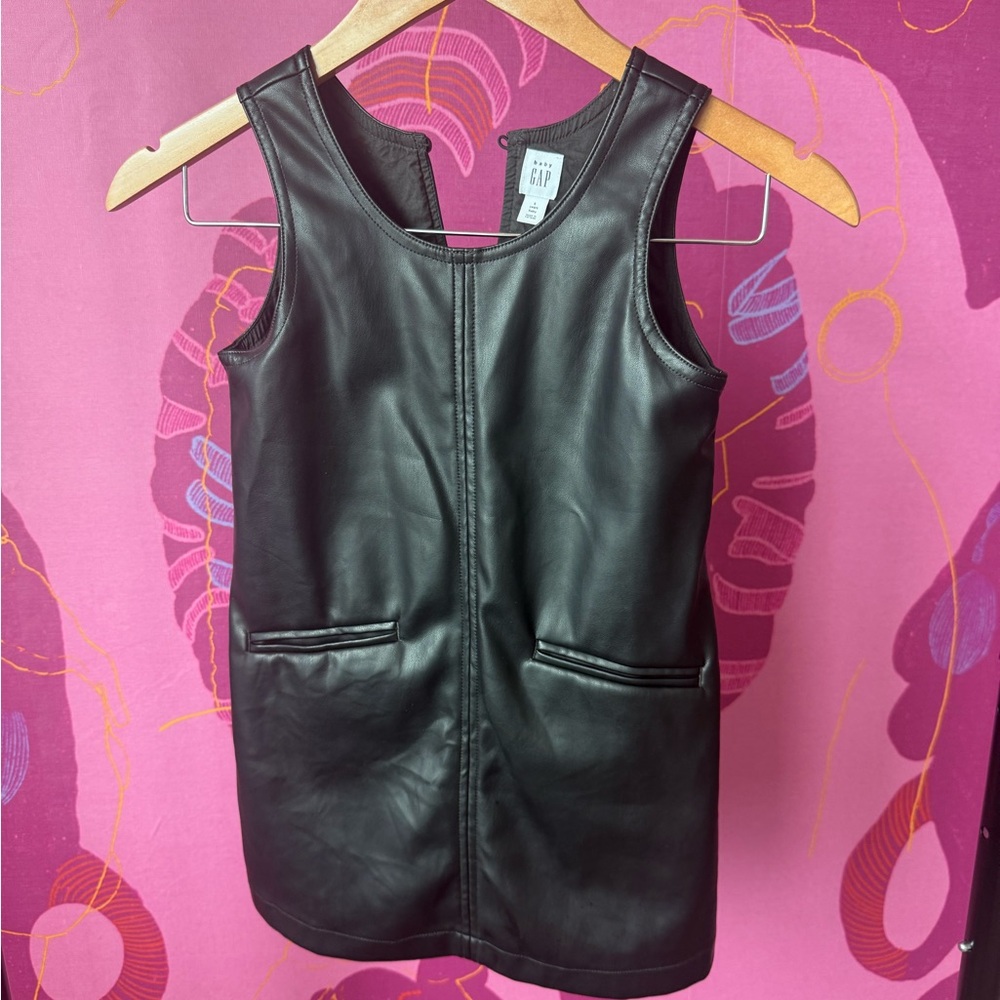 GAP Black Faux Leather Sleeveless Shift Dress